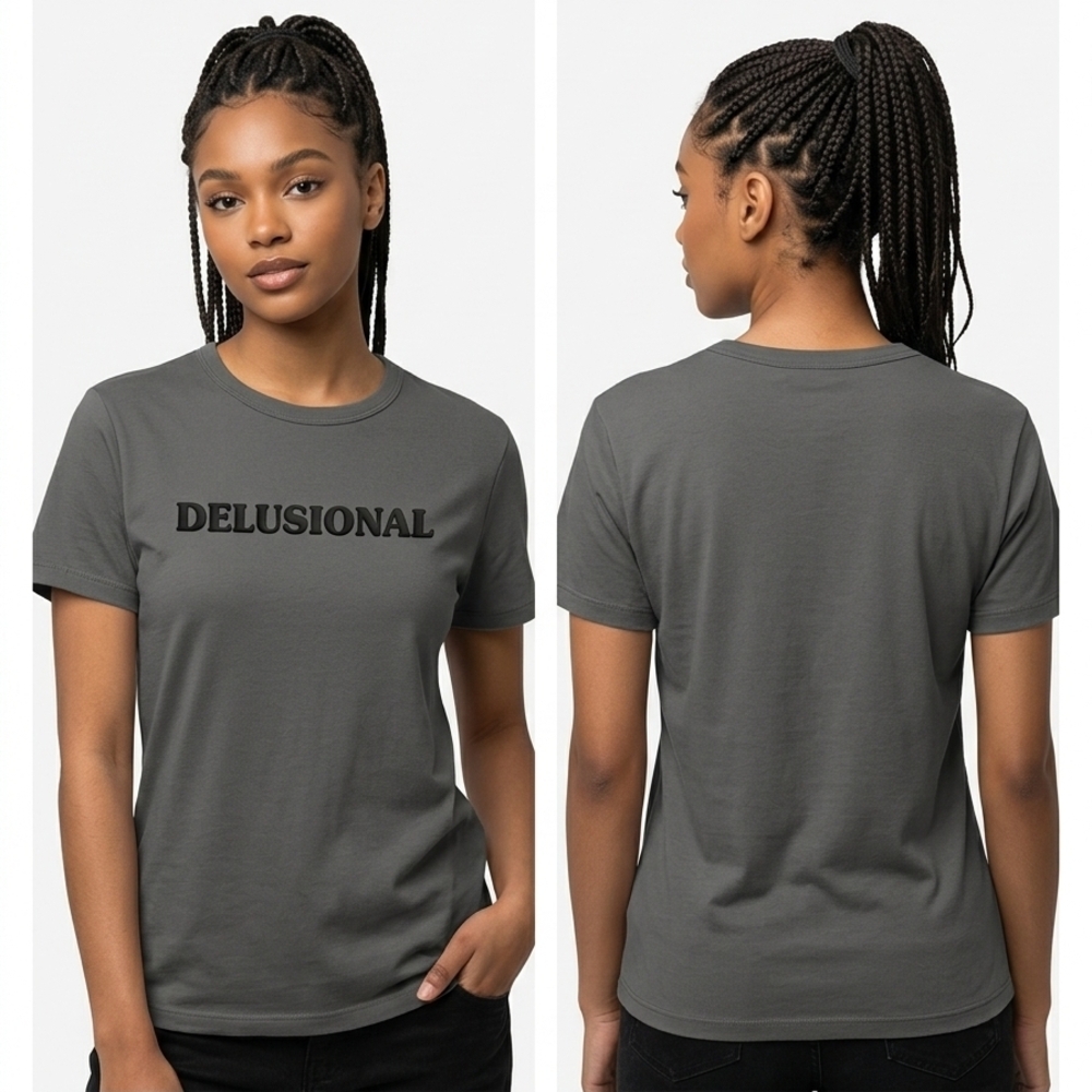 Mudd Edition Grey "DELUSIONAL" Graphic Short Tee Shirt XL 16-18 Y2K Streetwear